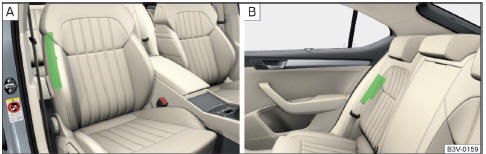 Einbauorte der Airbags: im Vordersitz / hinten