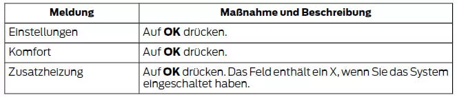 Blättern Sie zu folgender Option, um den Zuheizer ein- und auszuschalten