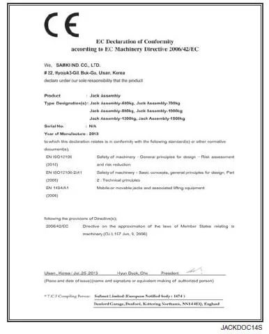 EG-Konformitätserklärung für Wagenheber