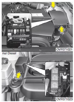 Sicherungen ersetzen (Motorraum)