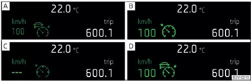 Display des Kombi-Instruments: Beispiele für Zustandsanzeigen der ACC