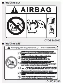 Platzieren Sie keine Kinderrückhaltesysteme auf dem Beifahrersitz